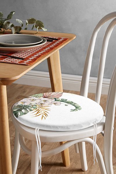 Realhomes Tropical Leaf Motif Digital Printed Round Zippered Chair Cushion