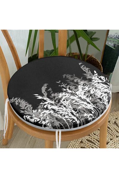 Realhomes Siyah Zeminde Beyaz Ve Gri Çiçek Temalı Özel Tasarım Yuvarlak Fermu...