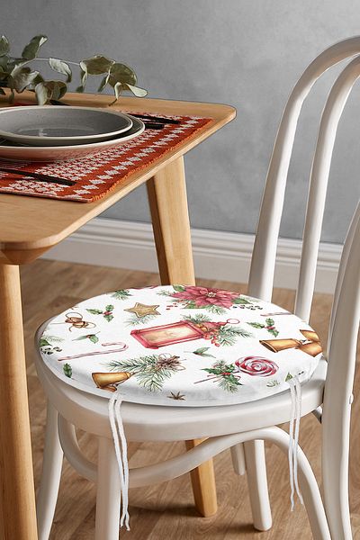 Realhomes Candlestick Designed New Year Concept Digital Printed Modern Round Zippered Chair Cushion
