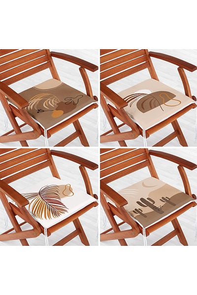 Realhomes 4-Piece Colorful Modern Zippered Chair Cushion Set with Leaf Pattern on the Floor