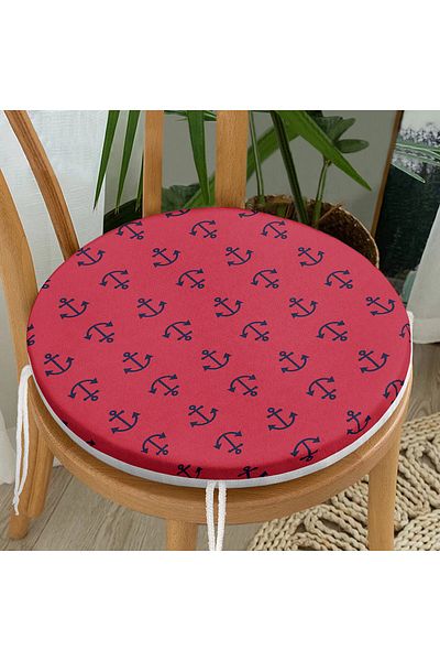 Realhomes Digital Printed Modern Round Zippered Chair Cushion with Anchor Pattern on Colorful Floor