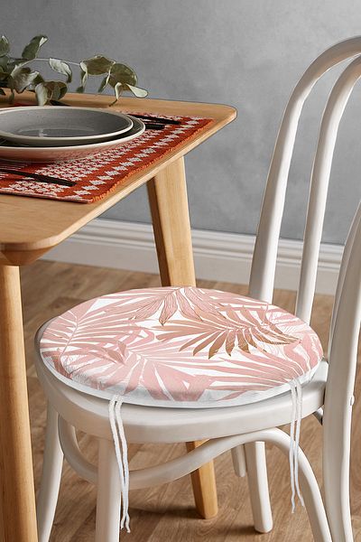 Realhomes Pink Tropical Leaf Motif Special Design Digital Printed Round Zippered Chair Cushion