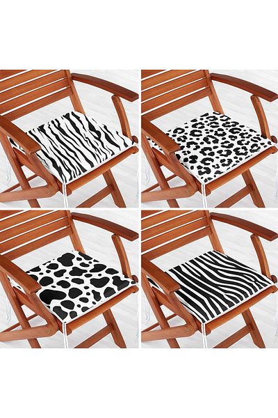 Realhomes 4-Piece Zebra Patterned Modern Zippered Chair Cushion Set on White Background