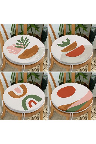 Realhomes 4-Piece Modern Round Zippered Chair Cushion Set with Onedraw Drawing on White Background