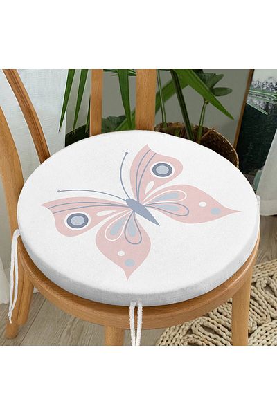 Realhomes Digital Printed Modern Round Zippered Chair Cushion with Pink Butterfly Design