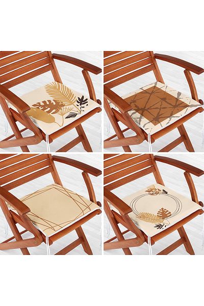 Realhomes 4-Piece Cream Floor Tropical Leaf Themed Zippered Chair Cushion Set