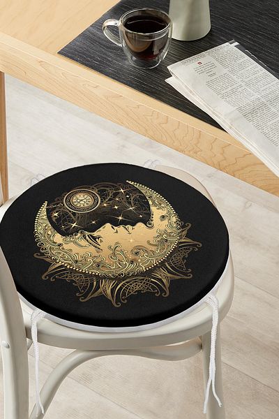 Realhomes Special Design Gold Moon Patterned Clock Round Zippered Chair Cushion
