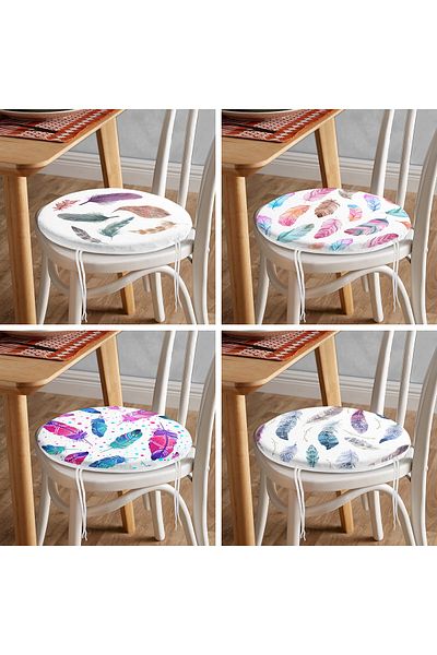 Realhomes Set of 4 Colorful Feathers Round Zippered Chair Cushions