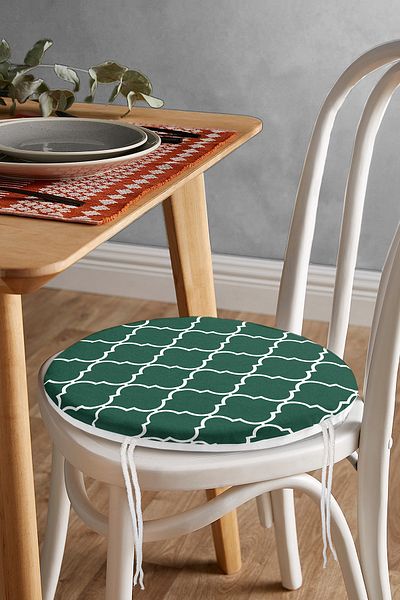 Realhomes Green Ogea Patterned Digital Printed Round Zippered Chair Cushion