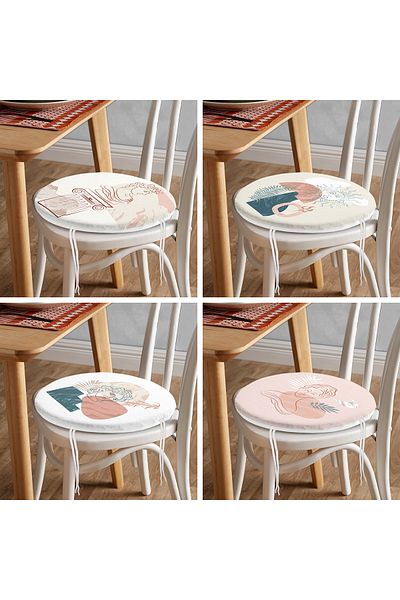 Realhomes 4-Piece Modern Round Zippered Chair Cushion Set with Onedraw Drawing on Colorful Floor