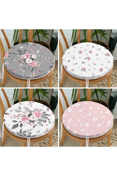 Realhomes 4-Piece Rose Motif Concept Modern Round Zippered Chair Cushion Set