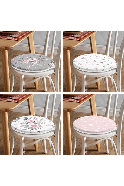 Realhomes 4-Piece Rose Motif Concept Modern Round Zippered Chair Cushion Set