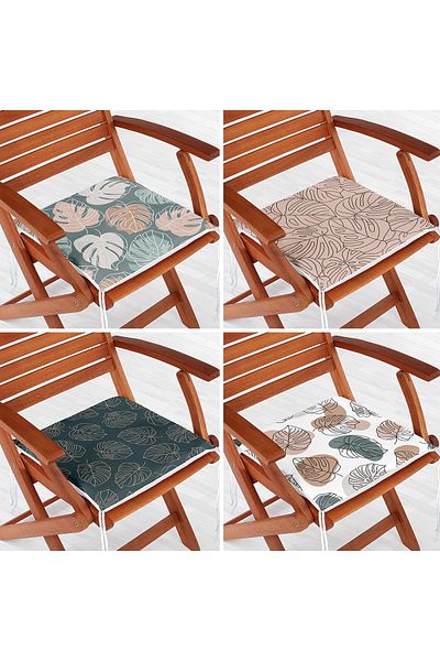 Realhomes 4-Piece Colorful Onedraw Drawing Leaf Patterned Modern Zippered Chair Cushion Set on the Floor