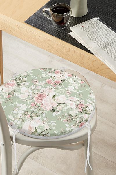 Realhomes Digital Printed Modern Round Zippered Chair Cushion with White Flower Pattern on Colorful Background