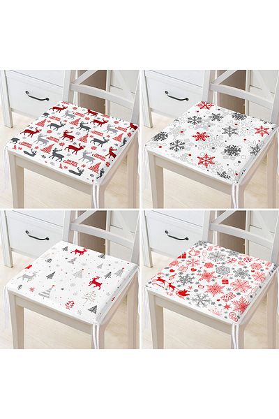 Realhomes 4-Piece New Year's Concept Zippered Chair Cushion Set with White Background