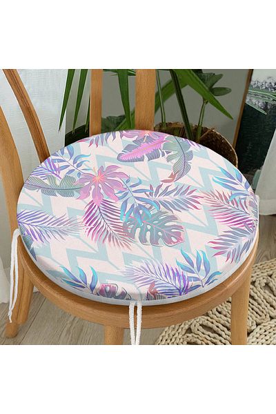Realhomes Geometric Palm Leaves Modern Round Zippered Chair Cushion with Powder Floor