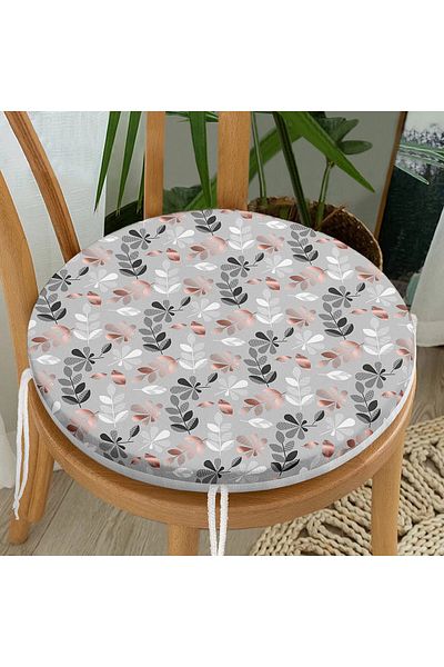 Realhomes Digital Printed Modern Round Zippered Chair Cushion with Leaf Pattern on Pastel Floor