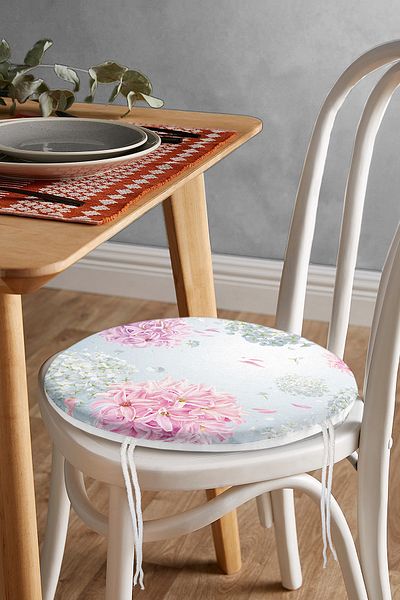 Realhomes Colorful Hydrangea Flower Digital Printed Modern Round Zippered Chair Cushion with Pastel Floor