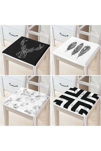 Realhomes Set of 4 Black and White Colored Zippered Chair Cushions