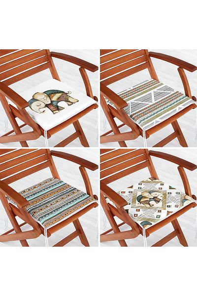 Realhomes 4-Piece Digital Printed Zippered Chair Cushion Set with Ethnic Elephant Figure