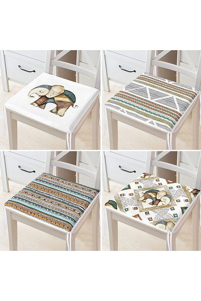 Realhomes 4-Piece Digital Printed Zippered Chair Cushion Set with Ethnic Elephant Figure