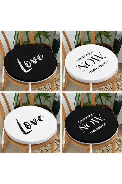 Realhomes Set of 4 Yesterday Now Tomorrow & Love Round Zippered Chair Cushions