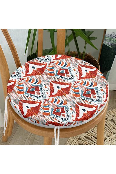 Realhomes Red Colored Damask Design Modern Round Zippered Chair Cushion