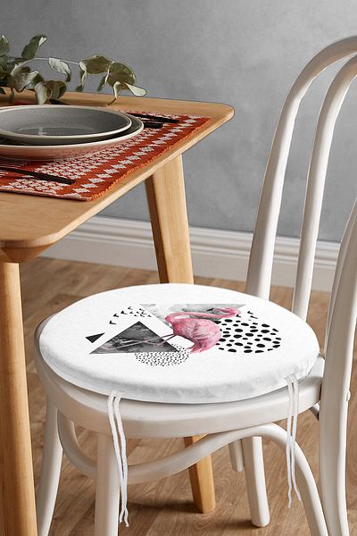 Realhomes Seagull Patterned Flamingo Themed Digital Printed Round Zippered Chair Cushion