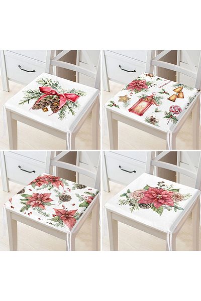Realhomes 4-Piece Rose & Cone Special Designed Digital Printed Modern Zippered Chair Cushion Set