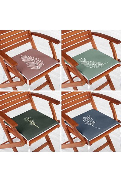 Realhomes 4-Piece Colorful Onedraw Drawing Leaf Patterned Modern Zippered Chair Cushion Set on the Floor