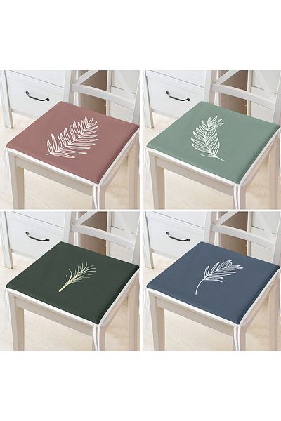 Realhomes 4-Piece Colorful Onedraw Drawing Leaf Patterned Modern Zippered Chair Cushion Set on the Floor