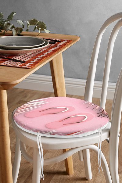 Realhomes Digital Printed Round Zippered Chair Cushion with Pink Gold Slippers Design