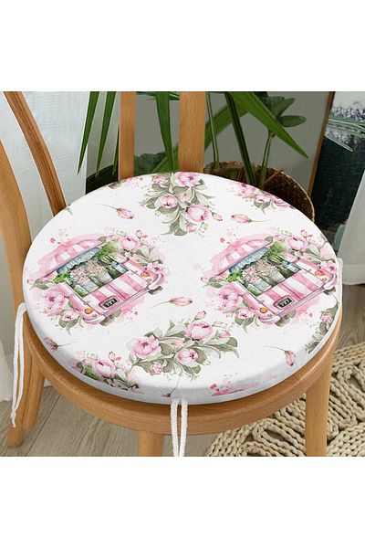 Realhomes Flower Bundles Custom Design Digital Printed Round Zippered Chair Cushion