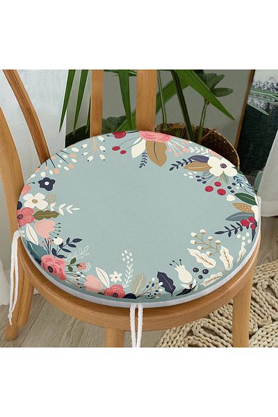 Realhomes Colorful Floral Pattern Digital Printed Modern Round Zippered Chair Cushion with Colorful Background