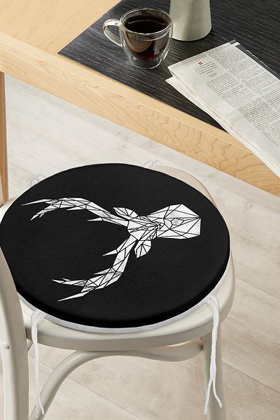 Realhomes Round Zippered Chair Cushion with Marble Motif and Deer Design on Black Background