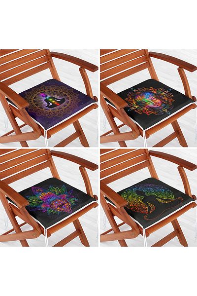 Realhomes Far East Yoga Designed 4-Piece Colorful Zippered Chair Cushion Set