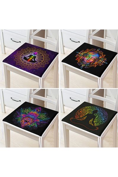 Realhomes Far East Yoga Designed 4-Piece Colorful Zippered Chair Cushion Set