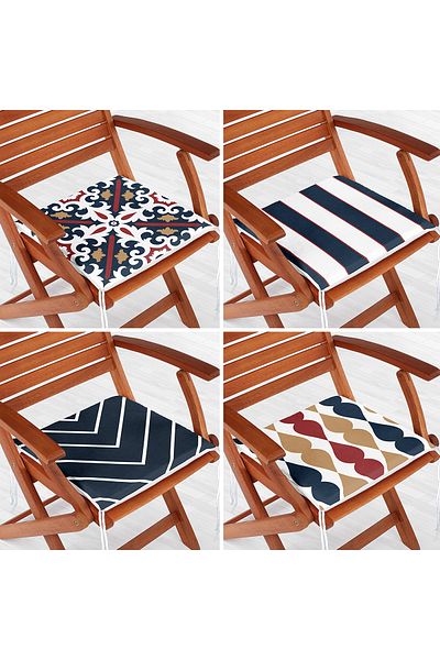 Realhomes Set of 4 Navy Blue Special Design Drawing Zippered Chair Cushions