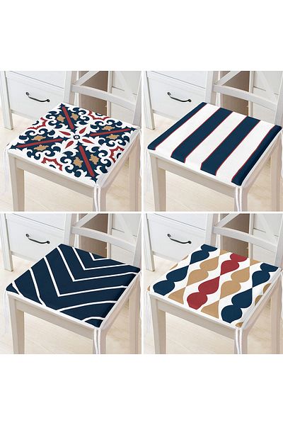 Realhomes Set of 4 Navy Blue Special Design Drawing Zippered Chair Cushions
