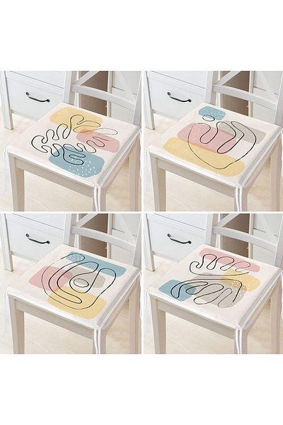 Realhomes 4-Piece Modern Zippered Chair Cushion Set with Onedraw Drawing on Colorful Floor