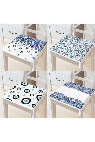 Realhomes Set of 4 Evil Eye Bead Patterned Zippered Chair Cushions