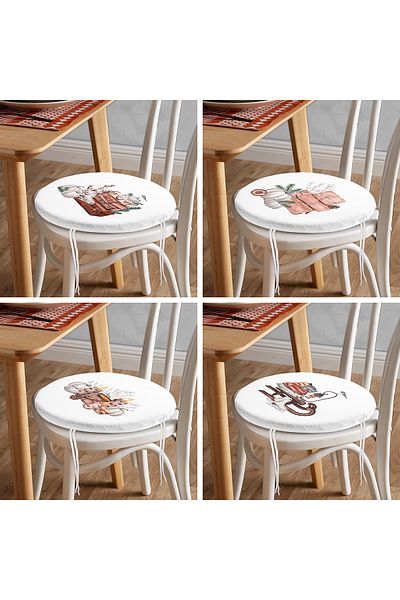 Realhomes Set of 4 Winter Themed Special Design Digital Printed Modern Round Zippered Chair Cushions