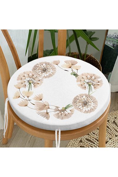 Realhomes Digital Printed Modern Round Zippered Chair Cushion with Flower Pattern on White Background