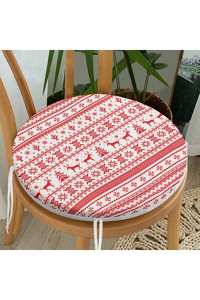Realhomes Plaid Woven Patterned Christmas Themed Round Zippered Chair Cushion