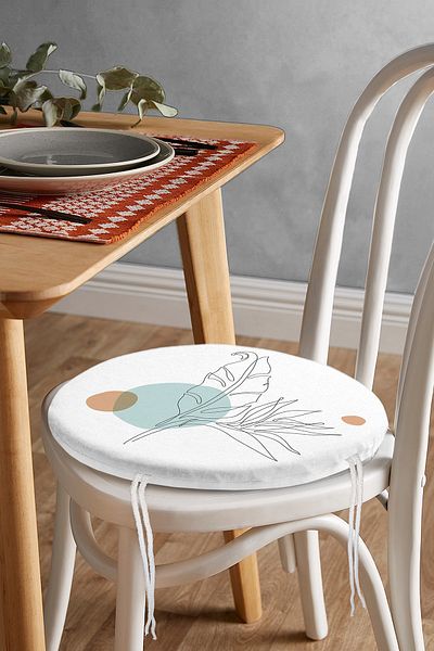 Realhomes Charcoal Botanical Leaf Patterned Round Zippered Chair Cushion