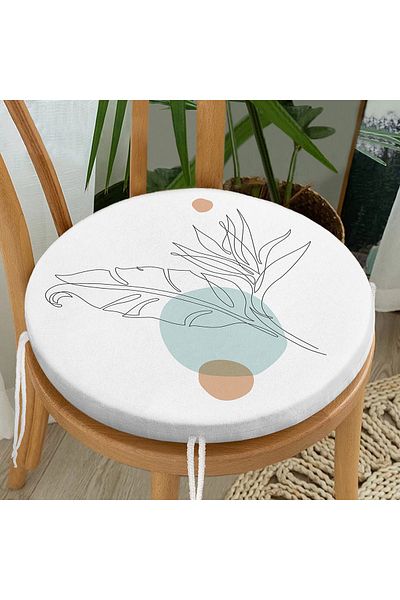 Realhomes Charcoal Botanical Leaf Patterned Round Zippered Chair Cushion