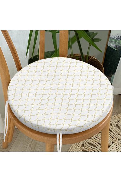 Realhomes Mustard Colored Geometric Patterned Digital Printed Round Zippered Chair Cushion
