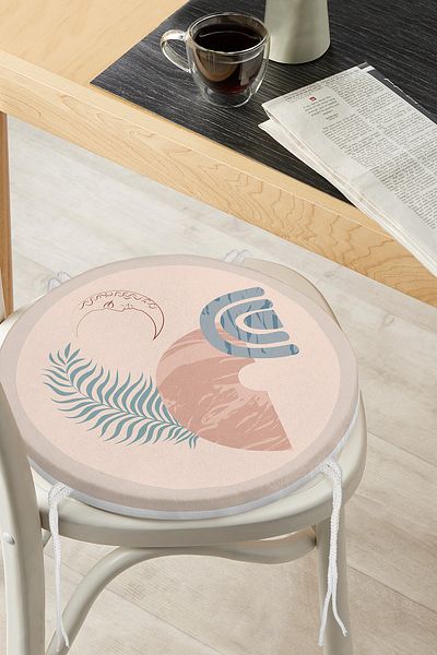 Realhomes Geometric Patterned Digital Printed Modern Round Zippered Chair Cushion on Pastel Floor