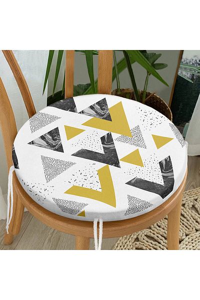 Realhomes Black and White Geometric Motif Modern Round Zippered Chair Cushion with Marble Detail