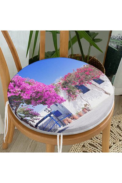 Realhomes Purple Ivy Patterned Digital Printed Round Zippered Chair Cushion